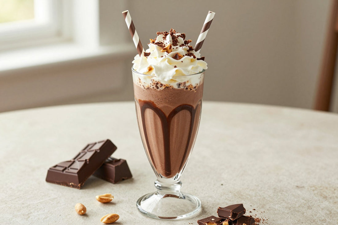 Chocolate Peanut Brittle Milkshake in a glass