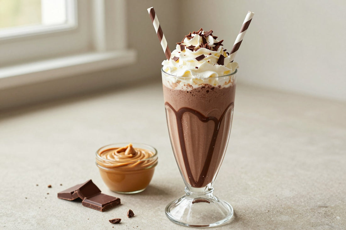 Chocolate Peanut Butter Fudge Milkshake in a glass