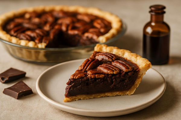 Slice of chocolate pecan pie