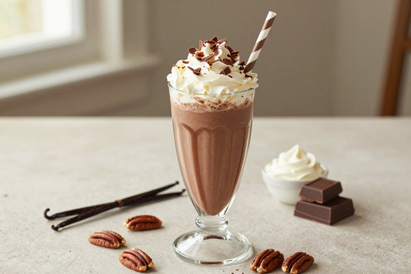 Chocolate Praline Milkshake in a glass