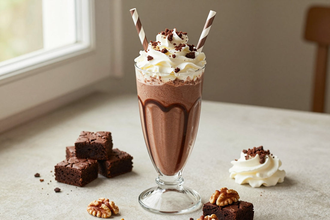 Chocolate Walnut Brownie Milkshake in a glass