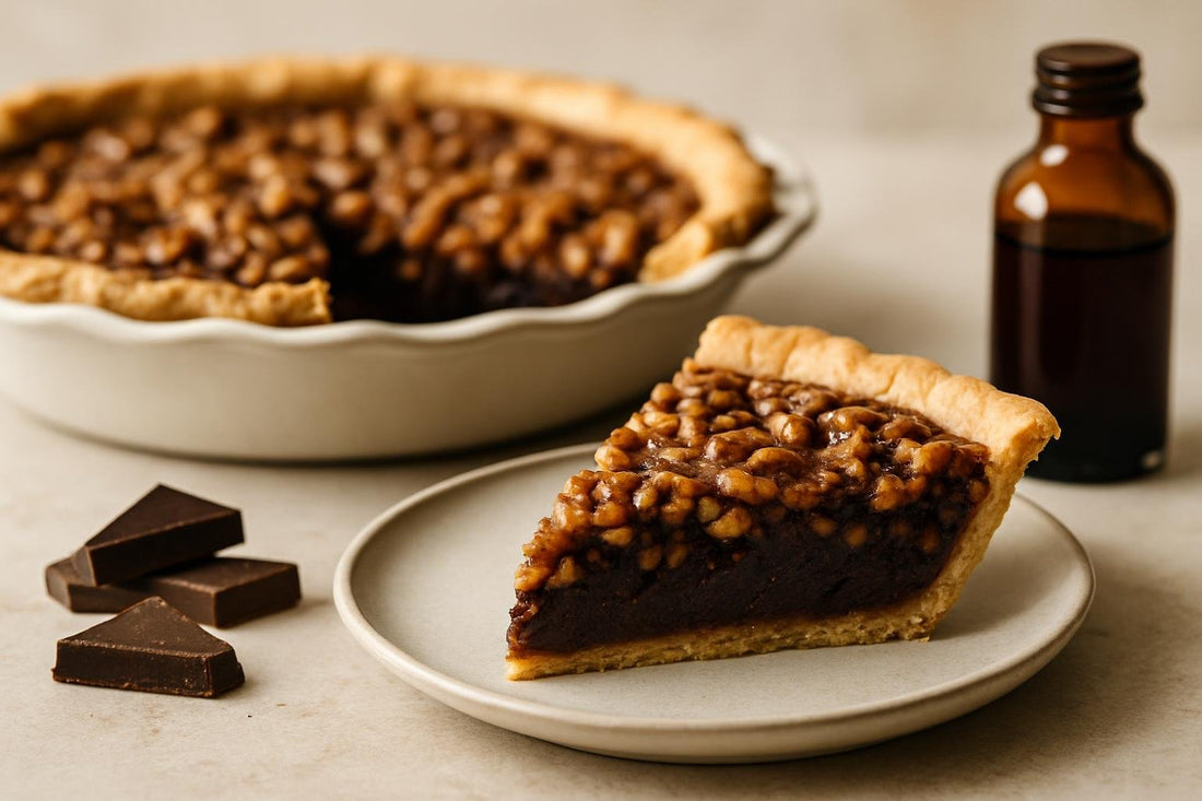 Slice of chocolate walnut pie