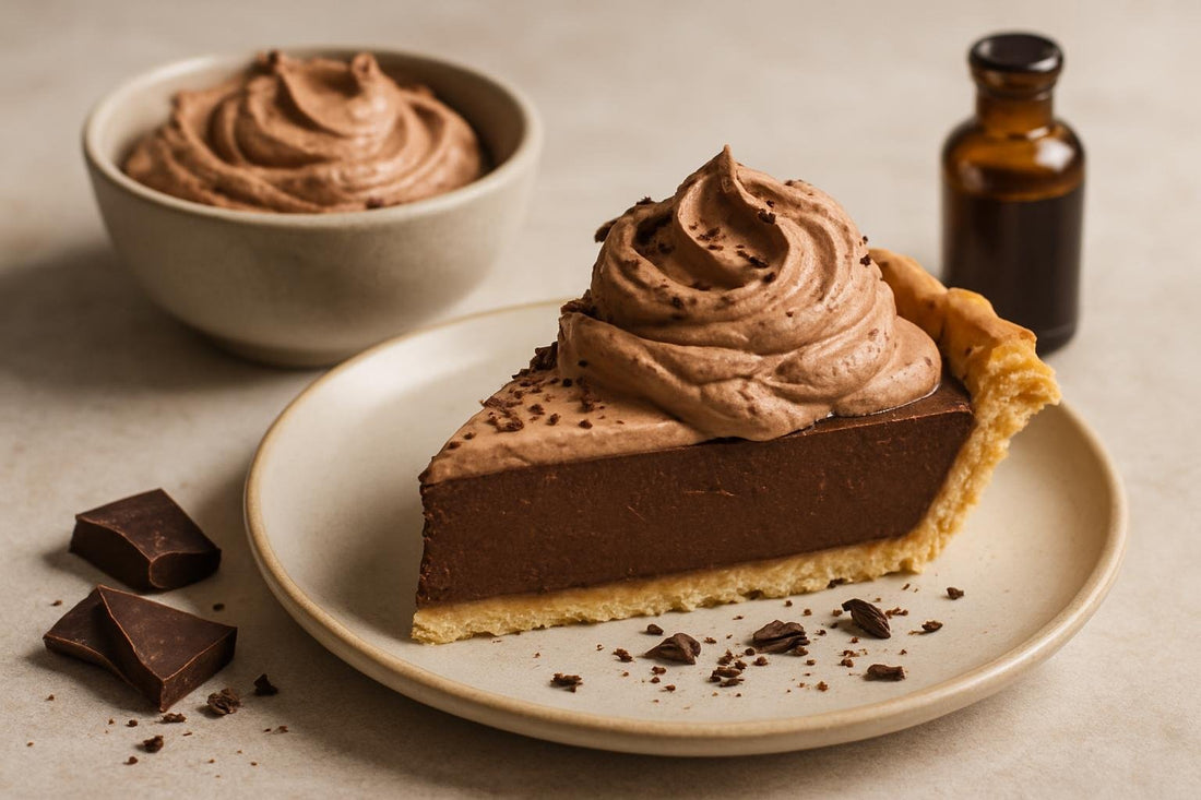 Slice of pie with chocolate whipped cream