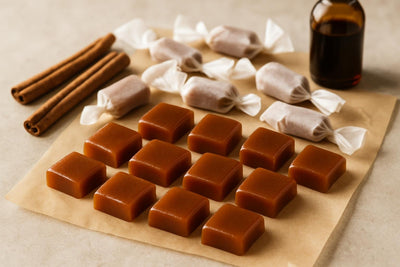 Cinnamon Caramels cut and wrapped in wax paper