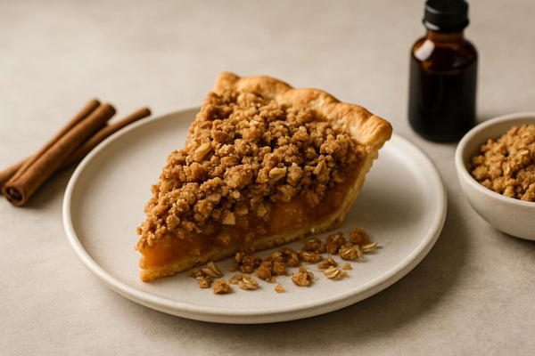 Slice of pie with cinnamon oat crumble