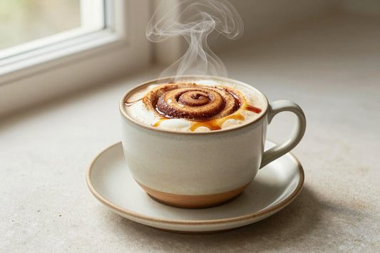Cinnamon Roll Steamer in a ceramic mug