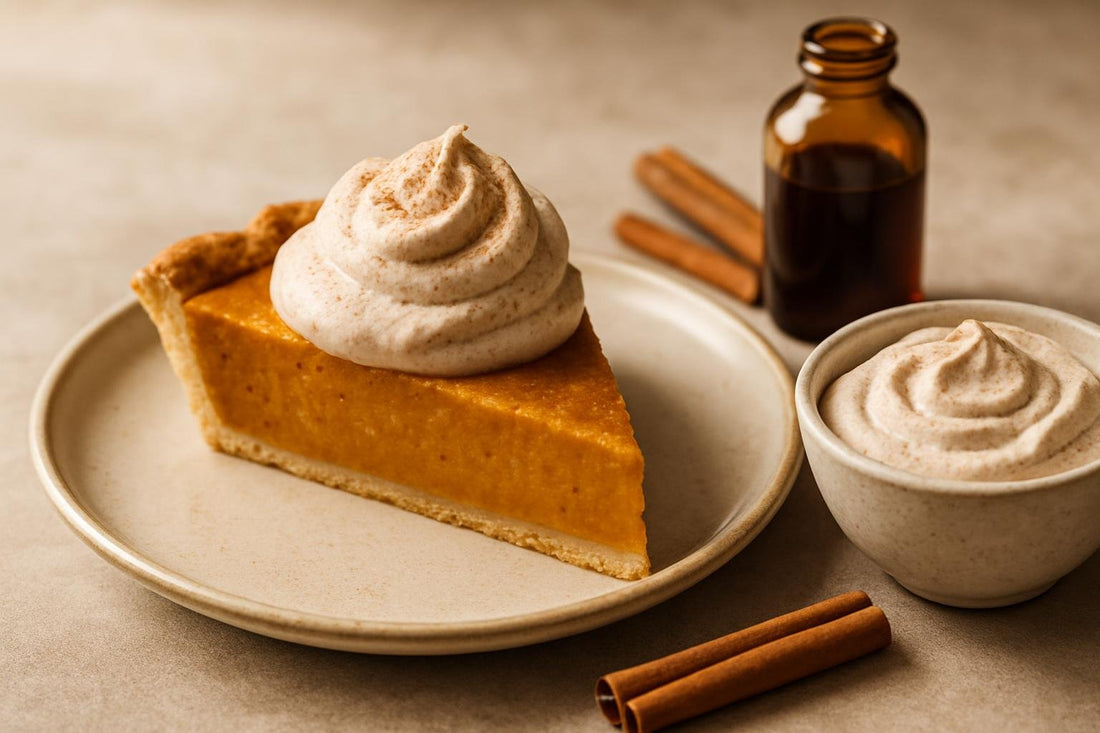 Slice of pie with cinnamon whipped cream