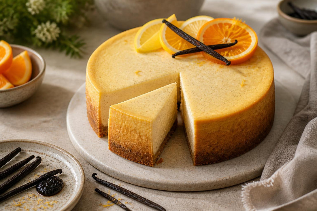 Citrus vanilla cheesecake made with Indonesian vanilla
