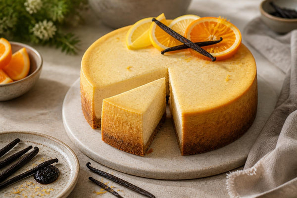 Citrus vanilla cheesecake made with Indonesian vanilla