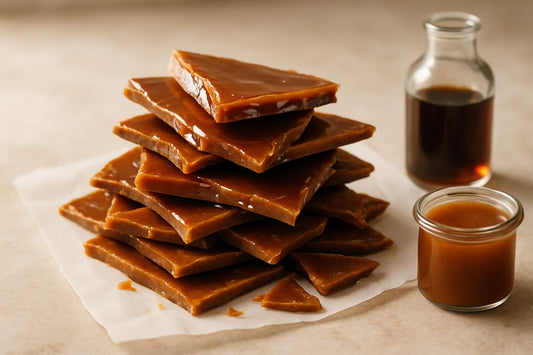 Shards of classic butter toffee on parchment