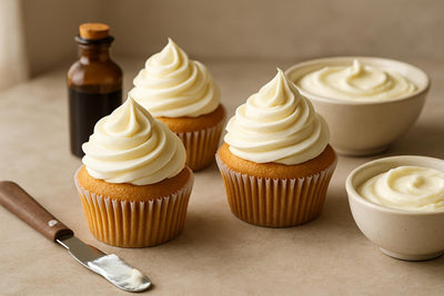 Cupcakes piped with classic cream cheese frosting