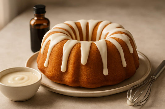 Bundt cake drizzled with classic vanilla icing
