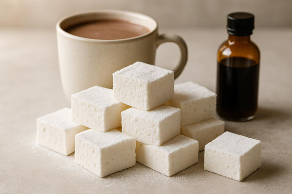 Squares of homemade classic vanilla marshmallows