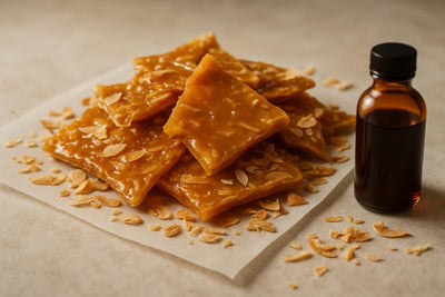 Shards of coconut brittle on parchment