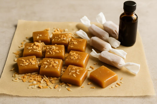 Coconut Caramels cut and wrapped in wax paper