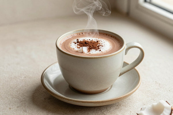 Coconut Hot Chocolate in a ceramic mug