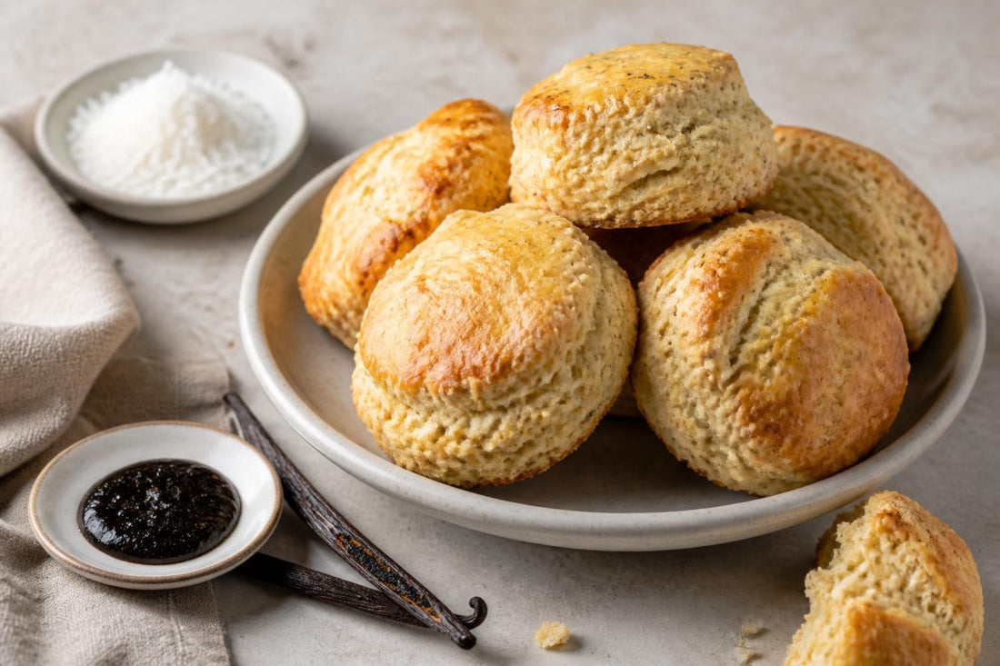 Coconut vanilla scones made with Madagascar vanilla