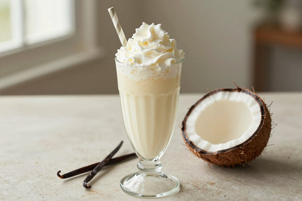Coconut Pudding Milkshake in a glass