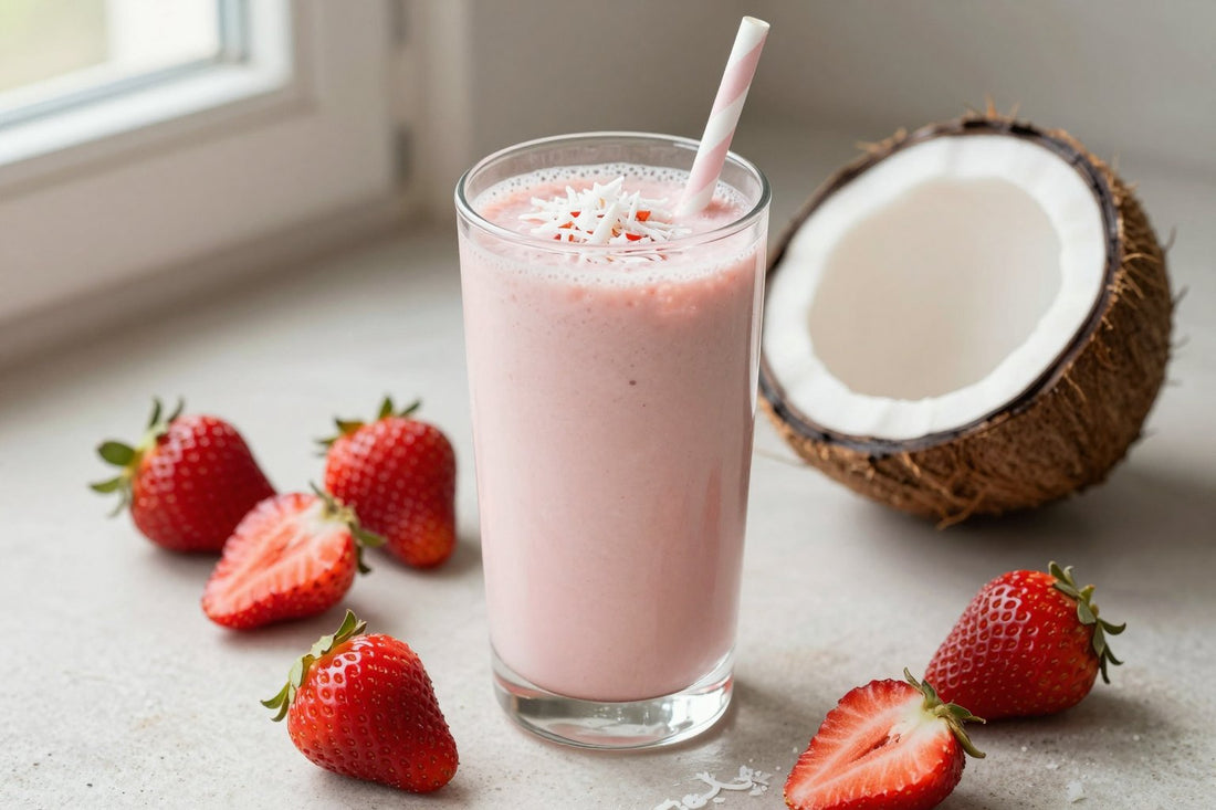 Coconut Strawberry Smoothie in a glass