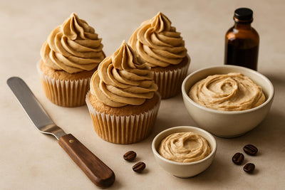 Cupcakes piped with coffee buttercream frosting