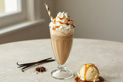 Coffee Crème Brûlée Milkshake in a glass