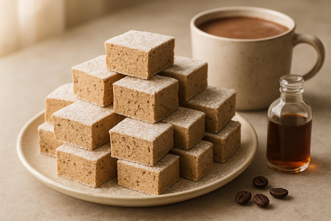 Squares of homemade coffee marshmallows