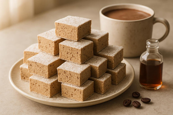 Squares of homemade coffee marshmallows