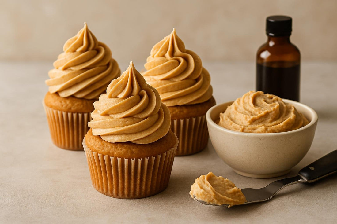 Cupcakes piped with cookie butter buttercream frosting