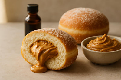 Filled doughnut cut open to show cookie butter filling