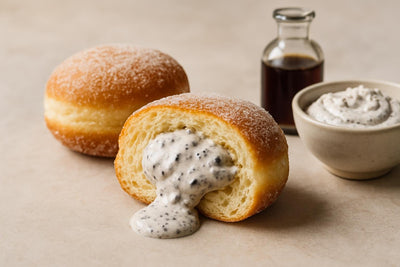 Filled doughnut cut open to show cookies and cream filling