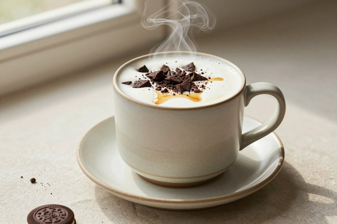 Cookies & Cream Milk in a ceramic mug