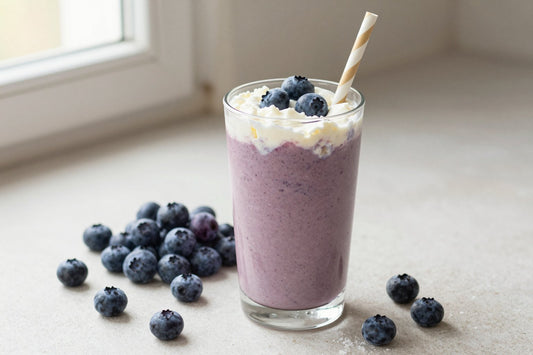 Cottage Cheese Blueberry Smoothie in a glass