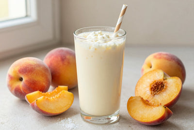 Cottage Cheese Peach Smoothie in a glass