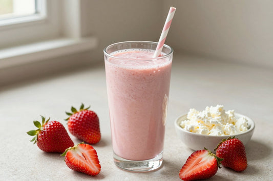Cottage Cheese Strawberry Smoothie in a glass