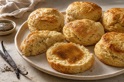 Dairy-free almond vanilla scones made with Ugandan vanilla