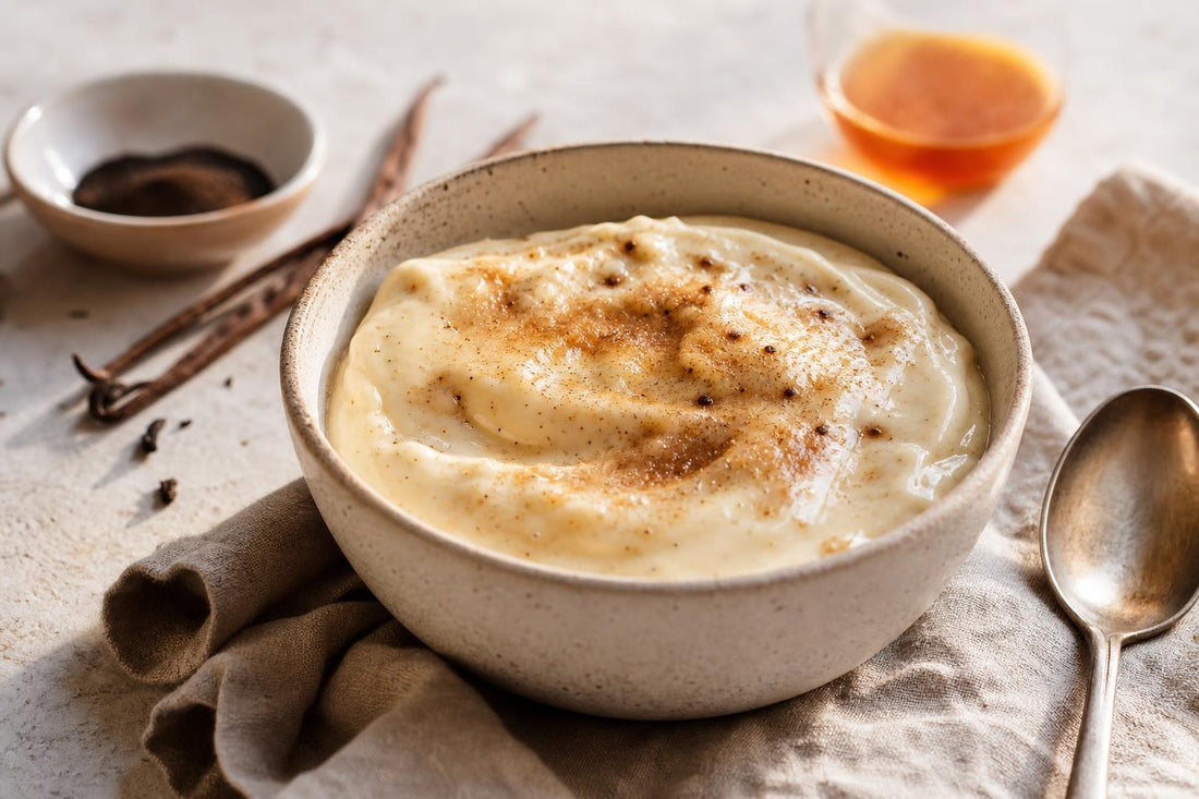 Dairy-free brown butter vanilla pudding made with Mexican vanilla