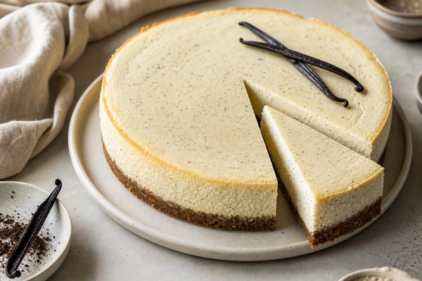 Dairy-free cardamom vanilla cheesecake made with Indonesian vanilla