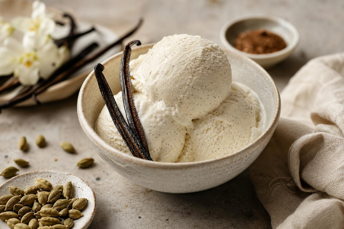 Dairy-free cardamom vanilla ice cream
