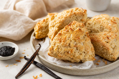 Dairy-free coconut vanilla scones made with Indonesian vanilla