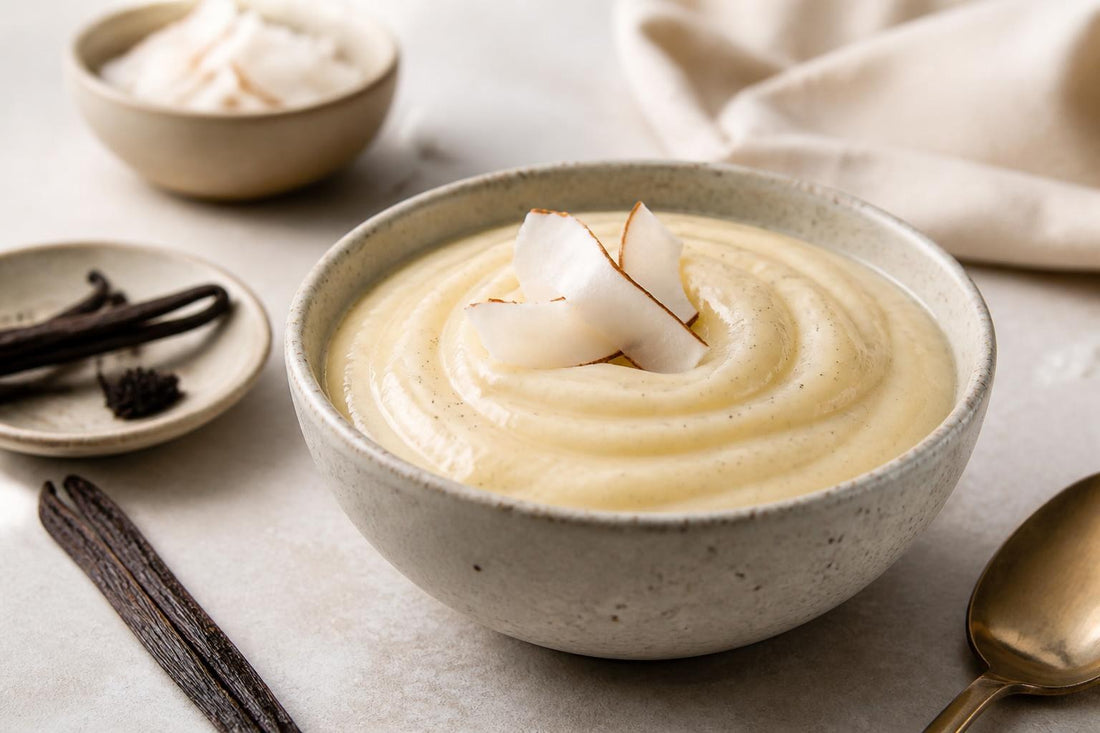 Dairy-free coconut vanilla pudding made with Tahitian vanilla