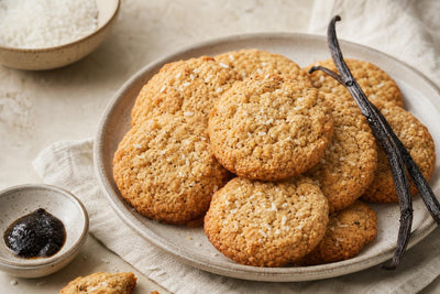 Dairy-free coconut vanilla cookies made with Ugandan vanilla