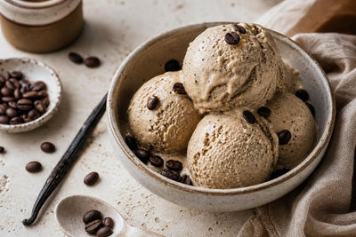 Dairy-free espresso vanilla ice cream made with Indonesian vanilla