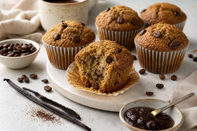 Dairy-free espresso vanilla muffins made with Ugandan vanilla
