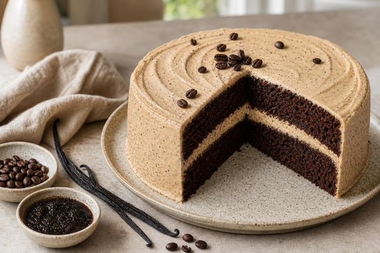 Dairy-free espresso vanilla layer cake