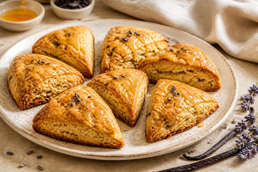 Dairy-free honey lavender vanilla scones made with Mexican vanilla