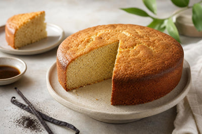 Dairy-free vanilla layer cake made with Indonesian vanilla