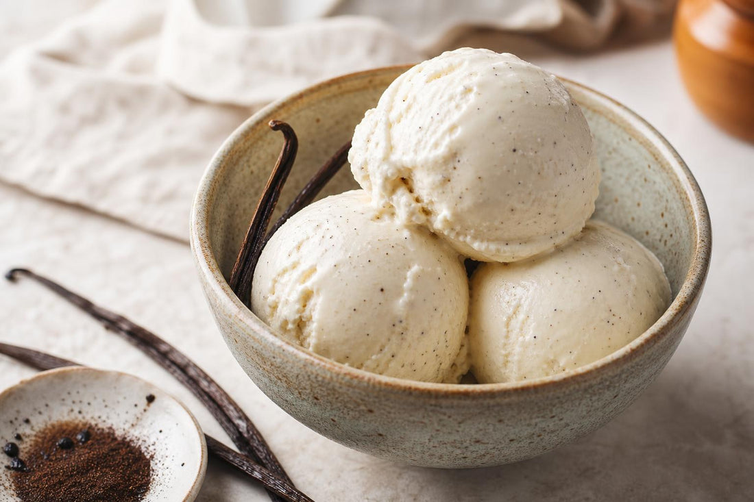 Dairy-free vanilla ice cream made with Indonesian vanilla