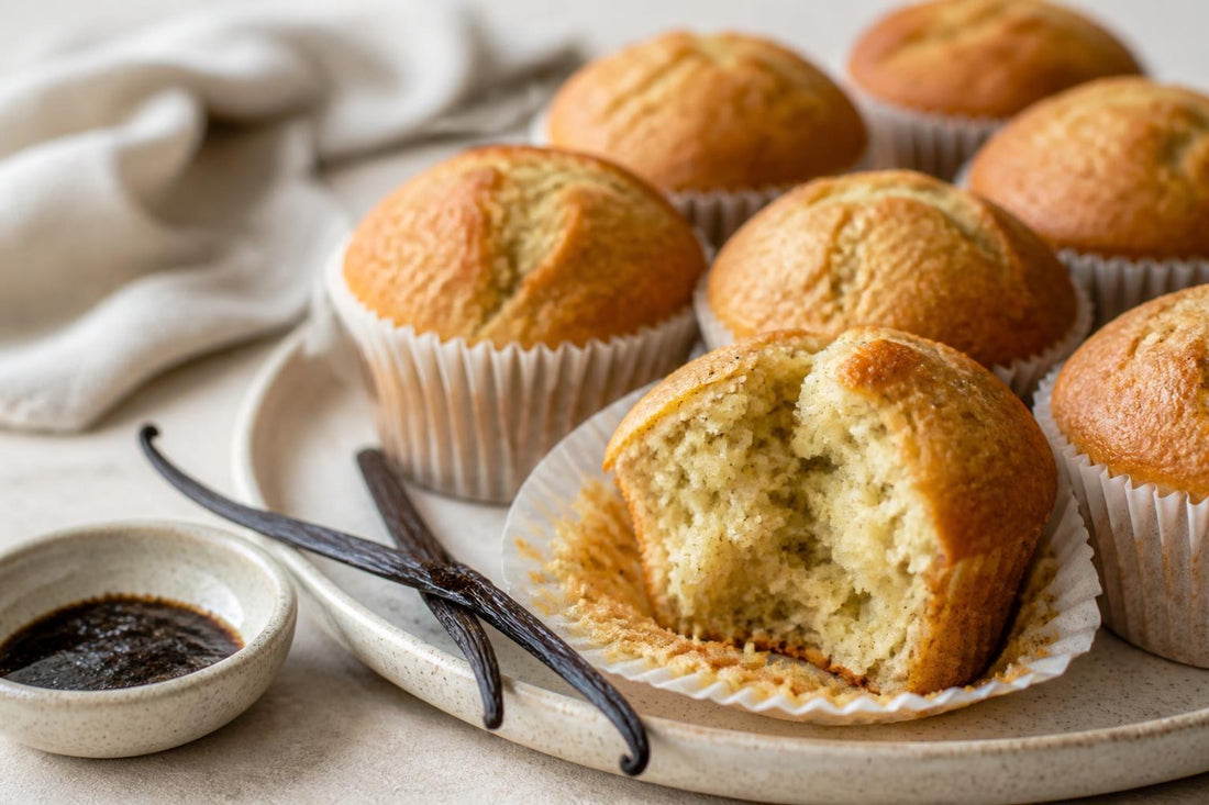 Dairy-free vanilla muffins made with Indonesian vanilla