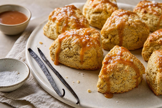 Dairy-free salted caramel vanilla scones made with Mexican vanilla