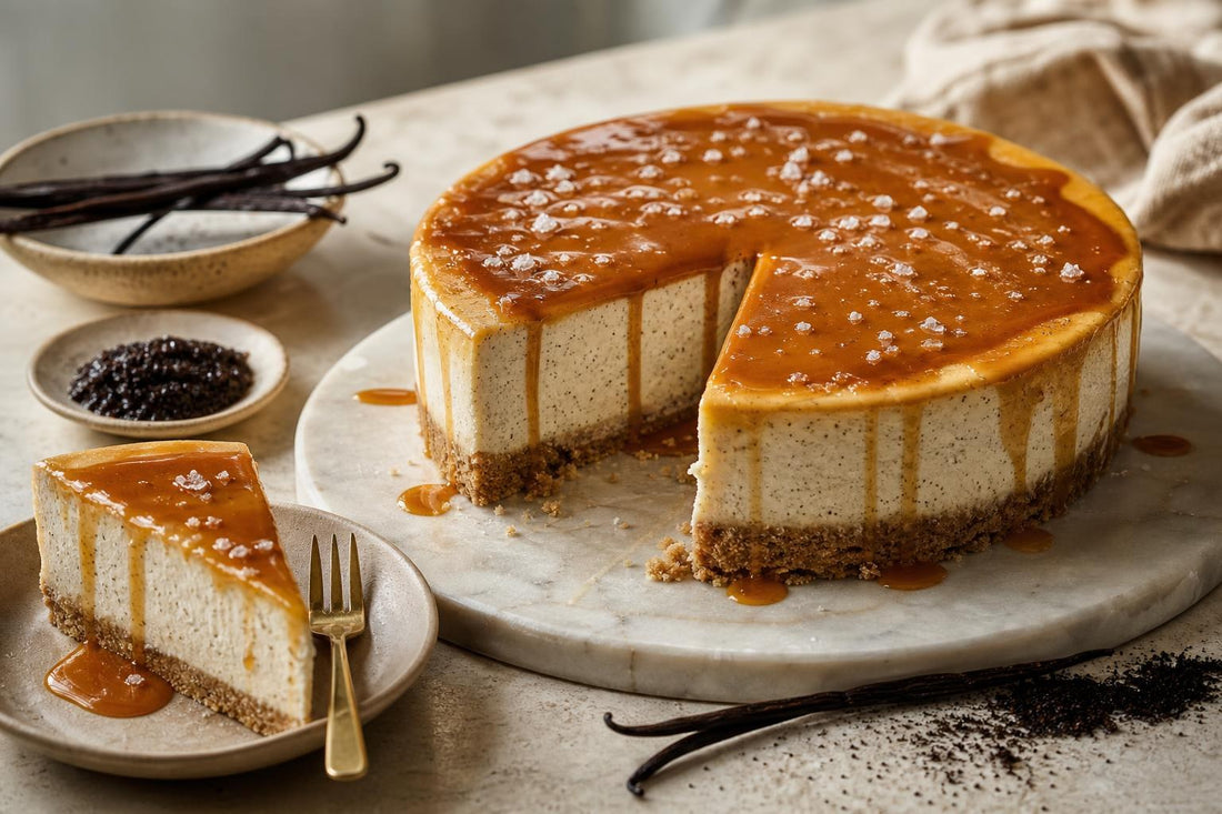 Dairy-free salted caramel vanilla cheesecake